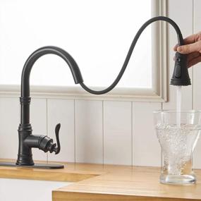 img 1 attached to Lead-Free Matte Black Kitchen Faucet With Pull Out Sprayer, High Arc Single Handle And 3 Spray Modes - Including Deck Plate - Ideal For Kitchen Sink Use