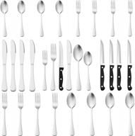 stylish 24-piece matte silverware set with 4 bonus steak knives, haware stainless steel cutlery eating utensils for 4, modern tableware including forks, knives, and spoons, dishwasher safe logo