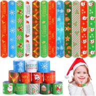 get in the festive spirit with latocos' 48 pcs christmas slap bracelets for kids - snap up wristbands featuring santa claus, snowman and christmas tree for the ultimate party favor! logo