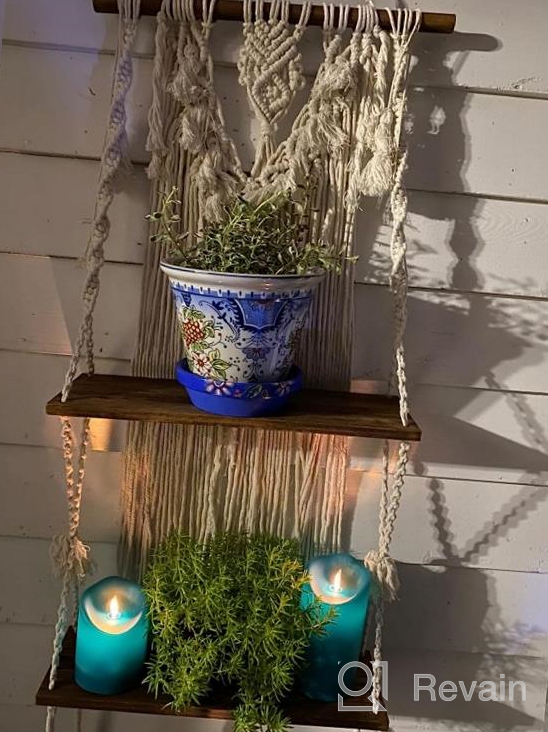 img 1 attached to Handmade Bohemian 2 Tier Macrame Wall Shelf With Boho Wooden And Woven Plants Decor For Stylish Bathroom, Kitchen, Nursery Storage review by Jesse Wells