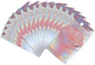 100 pack resealable smell proof mylar ziplock bags - meowoo 3x4.7" holographic foil pouch for lip gloss, eyelash, jewelry & candy storage logo