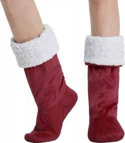 img 4 attached to Non-Skid Sherpa Slipper Socks, Super Soft Warm Fuzzy Booties Slippers, 2 Sizes, Multiple Colors