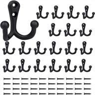 vintage double prong wall mounted coat hooks - heavy duty black hooks for coats, scarves, bags, towels, keys, caps, cups, hats - 20 pack with screws logo