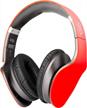 wireless bluetooth headphones w/touch control, soft memory-protein earmuffs & built-in mic - zeikos ihip side swipe red + knob logo