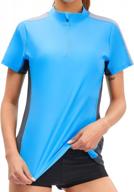 women's upf 50+ sun protection rash guard short sleeve swim shirt w/ hidden zip pocket logo
