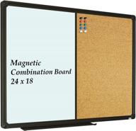 24x18 magnetic whiteboard & bulletin corkboard combo board - wall mounted with 10 push pins for office, home & school logo