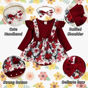 img 3 attached to Stylish Winter Outfit For Newborn Baby Girls: Floral Long Sleeve Dress, Ribbed Onesie Bodysuit, And Headband Set From HZYKOK