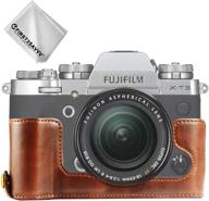 кожаный чехол премиум-класса на половину камеры для fujifilm x-t3 + бонусная салфетка для очистки - first2savvv xjd-xt3-d10 логотип
