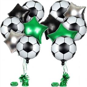 img 4 attached to 18-дюймовый комплект майларового футбольного мяча с металлическими звездными шарами, гирями, лентами для украшения дня рождения детей и центральным украшением игрового дня - 16 шт. UNIQOOO