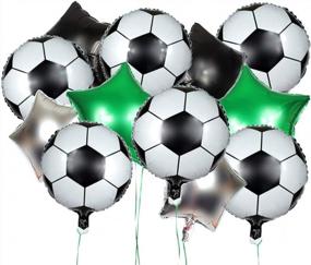 img 3 attached to 18-дюймовый комплект майларового футбольного мяча с металлическими звездными шарами, гирями, лентами для украшения дня рождения детей и центральным украшением игрового дня - 16 шт. UNIQOOO