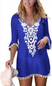 img 4 attached to Chic Summer Style: BLENCOT Women'S Crochet Chiffon Swimsuit Cover Up With Tassel Pom Pom Trim