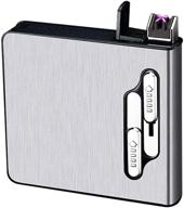 🔥 silver dual arc lighter cigarette case: rechargeable, windproof, 20pcs regular size, usb portable, 2-in-1 logo