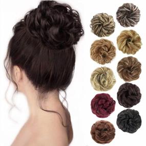 img 4 attached to Women'S Synthetic Hair Scrunchie Extension For Updos - Curly Wavy Messy Bun Chignon In Dark Brown By MORICA