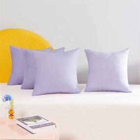 img 4 attached to Set Of 4 Deconovo Textured Throw Pillow Covers - Lilac Spring 16X16 Inch, Solid Cushion Cover With Invisible Zipper For Sofa Couch Toss Pillows (No Inserts)
