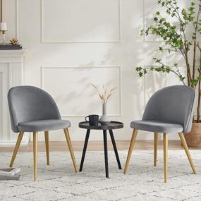 img 3 attached to Набор из 2 современных бархатных обеденных стульев с золотыми ножками - элегантные мягкие стулья с акцентом для гостиной, столовой и уголка для завтрака от Ivinta Grey