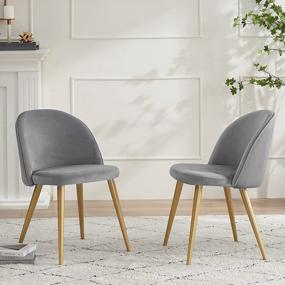 img 2 attached to Набор из 2 современных бархатных обеденных стульев с золотыми ножками - элегантные мягкие стулья с акцентом для гостиной, столовой и уголка для завтрака от Ivinta Grey