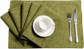 img 4 attached to 6Pcs U'Artlines Placemats Set - Heat Resistant Non-Slip Linen Dining Table Place Mats For Kitchen Table (Green)