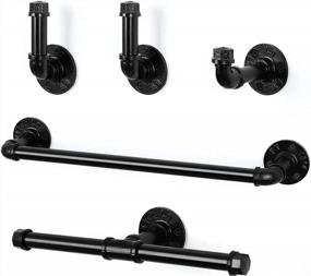 img 3 attached to MOOACE Bathroom Hardware Set 5 Pieces, Bath Towel Bar Set Wall Mounted, Includes 18" Hand Towel Bar, Toilet Paper Holder And 3 Robe Hooks, Industrial Pipe Bathroom Accessories Kit