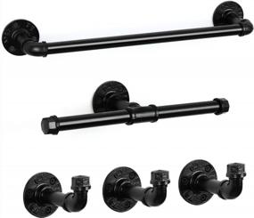 img 4 attached to MOOACE Bathroom Hardware Set 5 Pieces, Bath Towel Bar Set Wall Mounted, Includes 18" Hand Towel Bar, Toilet Paper Holder And 3 Robe Hooks, Industrial Pipe Bathroom Accessories Kit