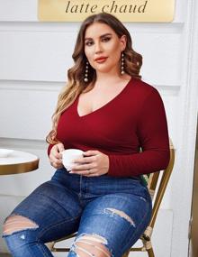 img 2 attached to Women'S Plus Size Long Sleeve V Neck Cross Front Bodysuit T-Shirt Jumpsuit
