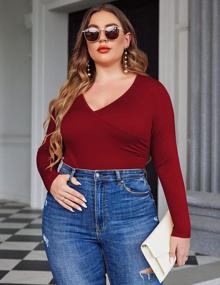img 1 attached to Women'S Plus Size Long Sleeve V Neck Cross Front Bodysuit T-Shirt Jumpsuit