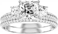 luxurious 3-stone princess cut moissanite engagement rings for women in 10k, 14k, 18k gold & platinum plated silver! logo