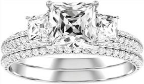 img 4 attached to Luxurious 3-Stone Princess Cut Moissanite Engagement Rings For Women In 10K, 14K, 18K Gold & Platinum Plated Silver!