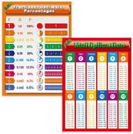 таблица умножения, дробей (содержит соответствующие десятичные дроби и проценты), ламинированные обучающие плакаты, таблицы для занятий по математике, 17 "х 23" логотип