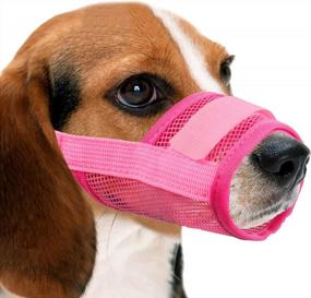 img 4 attached to Breathable Nylon Mesh Dog Muzzle With Adjustable Straps - Quick Fit Pet Mouth Cover To Stop Biting, Screaming & Accidental Eating (XXL, Pink) By YAODHAOD