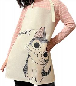 img 3 attached to Фартук с милым мультяшным котом для детей - хлопковый кухонный фартук для выпечки в японском стиле от Phantomon