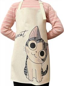 img 4 attached to Фартук с милым мультяшным котом для детей - хлопковый кухонный фартук для выпечки в японском стиле от Phantomon