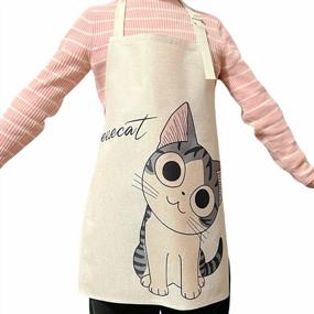 img 2 attached to Фартук с милым мультяшным котом для детей - хлопковый кухонный фартук для выпечки в японском стиле от Phantomon