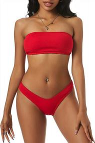 img 4 attached to Women'S Strapless Ribbed High Cut Two Piece Bandeau Bikini Set By ZAFUL