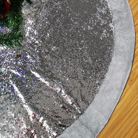 img 4 attached to 58-Inch Thick Luxury Scale Silver Sequin Christmas Tree Skirt With Gray Satin Plush Border - Double Layers Holiday Decorations For Large Trees