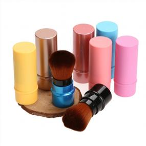 img 1 attached to Sky Blue Retractable Face Blush Brush For Flawless Makeup Application