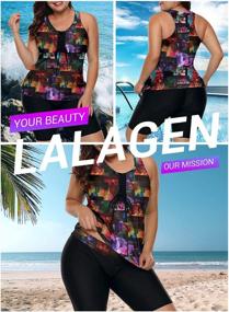 img 1 attached to Women'S Plus Size Rash Guard Capris Tankini Athletic Swimwear By LALAGEN