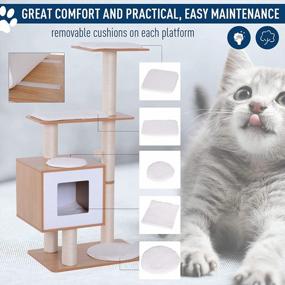 img 1 attached to Stylish And Practical Oak Wood And White Cat Tree With Multiple Levels And Scratching Post.