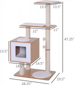 img 2 attached to Stylish And Practical Oak Wood And White Cat Tree With Multiple Levels And Scratching Post.