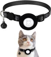 🐱 cat collar with airtag holder and safety buckle for small pets - apple air tag compatible, reflective and bell equipped - 3/8" width logo