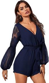 img 2 attached to SheIn Womens V Neck Bishop Jumpsuit Women's Clothing ~ Jumpsuits, Rompers & Overalls