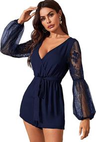 img 1 attached to SheIn Womens V Neck Bishop Jumpsuit Women's Clothing ~ Jumpsuits, Rompers & Overalls