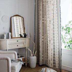 img 3 attached to Boho Cotton Linen Curtains With Tassels And Geometric Print - Semi-Blackout Farmhouse Bohemian Window Drapes For Living Room, Bedroom - Rod Pocket Style, 1 Panel