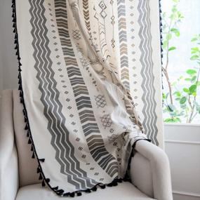 img 1 attached to Boho Cotton Linen Curtains With Tassels And Geometric Print - Semi-Blackout Farmhouse Bohemian Window Drapes For Living Room, Bedroom - Rod Pocket Style, 1 Panel