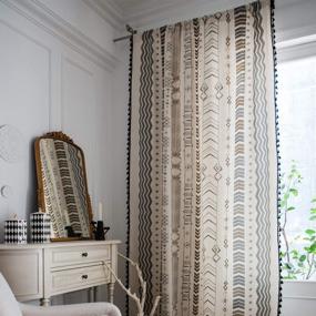 img 2 attached to Boho Cotton Linen Curtains With Tassels And Geometric Print - Semi-Blackout Farmhouse Bohemian Window Drapes For Living Room, Bedroom - Rod Pocket Style, 1 Panel