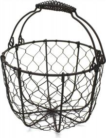 img 4 attached to Rusty Primitives Vintage Gathering Basket With Swing Handles - CVHOMEDECO Round Chicken Wire Egg Fruit Basket