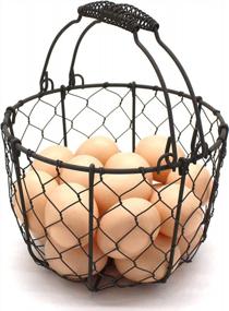 img 3 attached to Rusty Primitives Vintage Gathering Basket With Swing Handles - CVHOMEDECO Round Chicken Wire Egg Fruit Basket