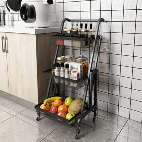 img 4 attached to BENOSS 3-Tier Adjustable Utility Cart Rolling Storage Organizer With Wheels, Handle, Removable Wire Baskets And Metal Mesh Shelf For Kitchen Bathroom Bedroom Office Coffee Bar - Black