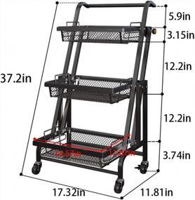 img 3 attached to BENOSS 3-Tier Adjustable Utility Cart Rolling Storage Organizer With Wheels, Handle, Removable Wire Baskets And Metal Mesh Shelf For Kitchen Bathroom Bedroom Office Coffee Bar - Black