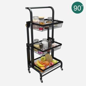 img 1 attached to BENOSS 3-Tier Adjustable Utility Cart Rolling Storage Organizer With Wheels, Handle, Removable Wire Baskets And Metal Mesh Shelf For Kitchen Bathroom Bedroom Office Coffee Bar - Black