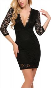 img 1 attached to Chic FINEJO Lace Clubwear Dress With Deep V Neck And 3/4 Sleeves For Women, Featuring Unique Hollow Out Design